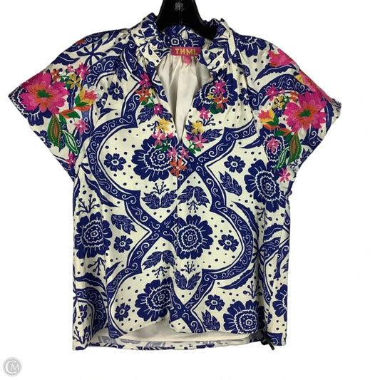Top Short Sleeve By Thml In Blue & Pink, Size: S