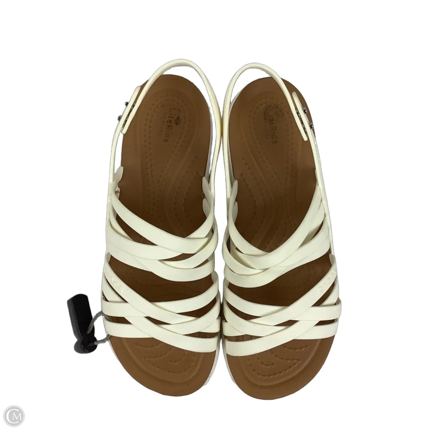 Sandals Heels Platform By Crocs In Cream, Size: 6