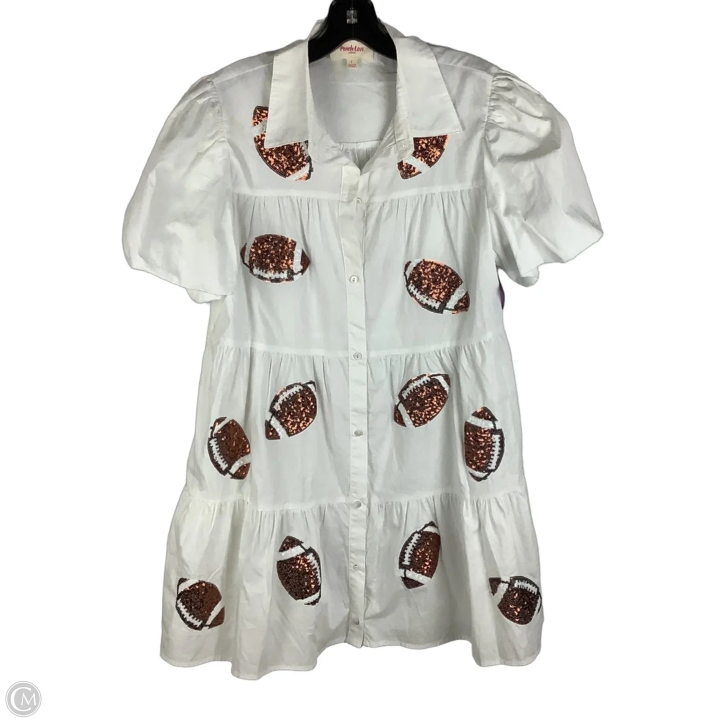Dress Casual Short By Peach Love Cream California In Brown & White, Size: L
