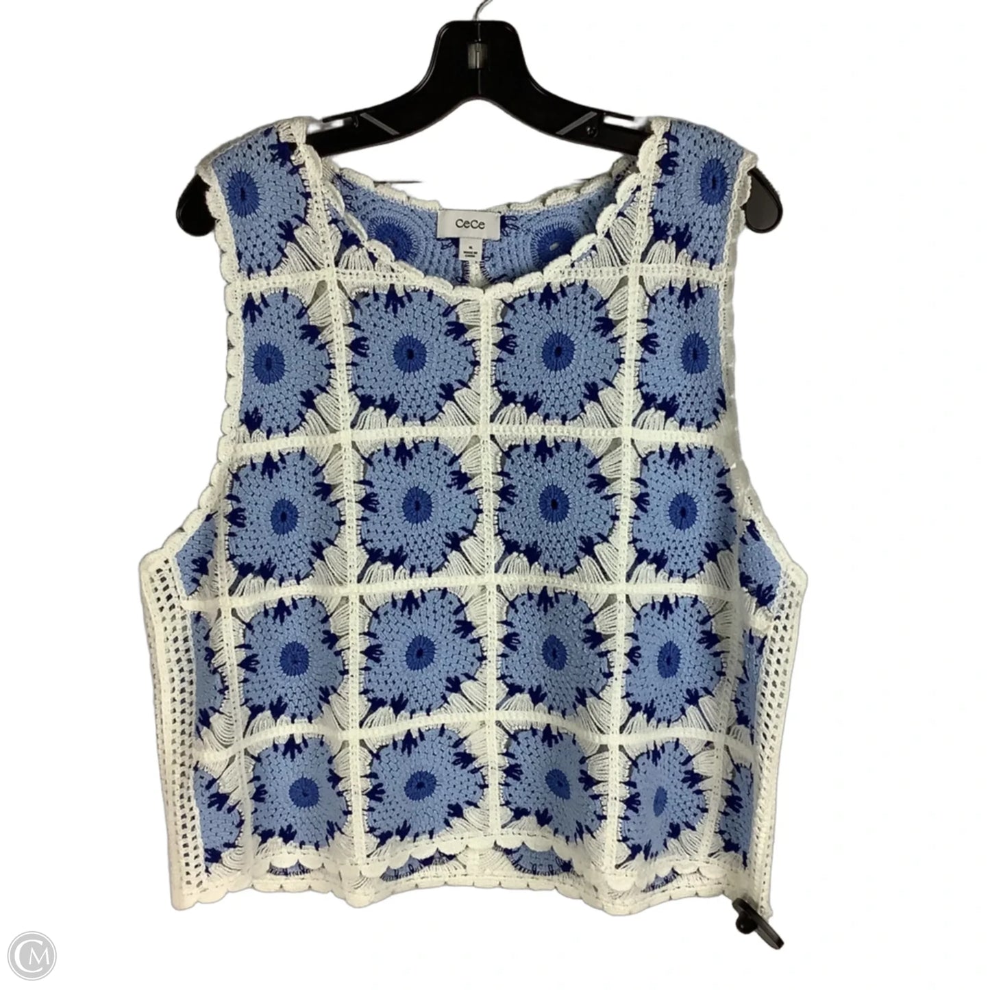 Top Sleeveless By Cece In Blue & White, Size: Xl