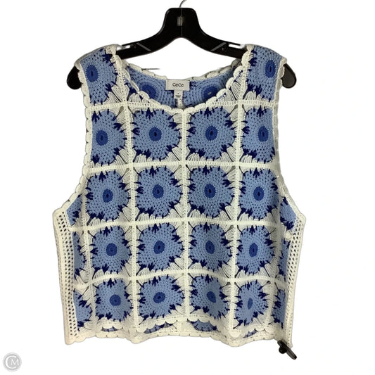 Top Sleeveless By Cece In Blue & White, Size: Xl