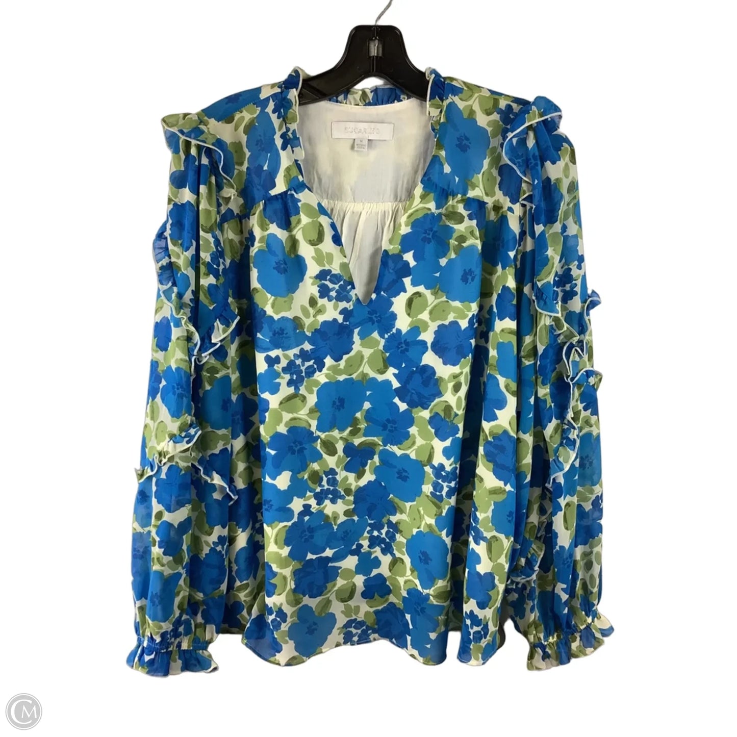 Top Long Sleeve By Sugar Lips In Blue, Size: M