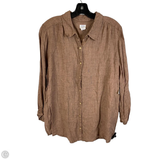 Top Long Sleeve By Sigrid Olsen In Brown, Size: Xl 100% linen