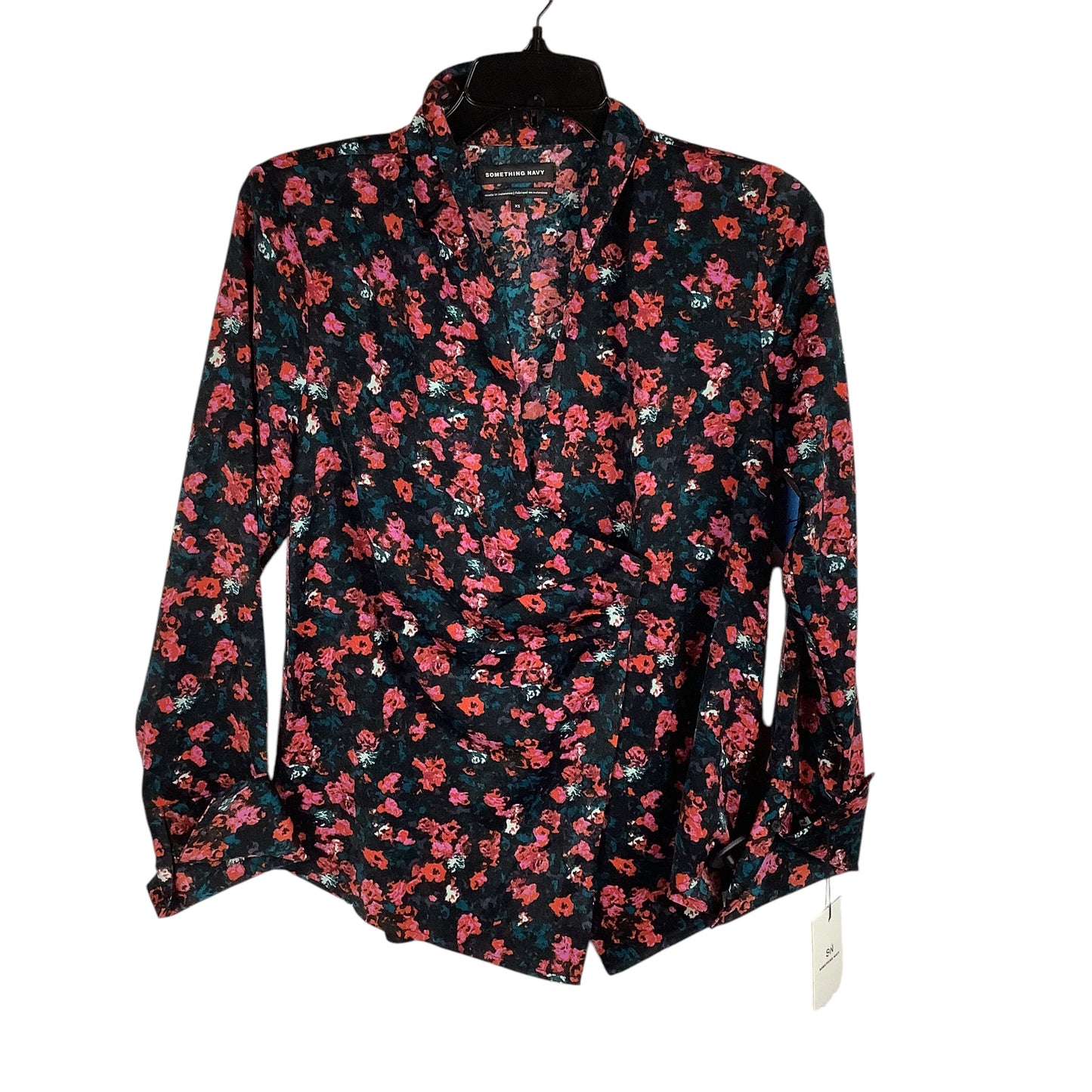 Top Long Sleeve By Something Navy In Floral Print, Size: Xs