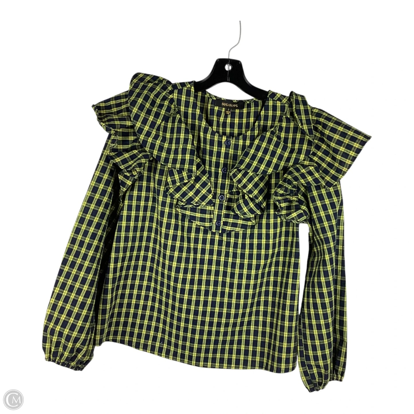 Top Long Sleeve By Sugar Lips In Checkered Pattern, Size: S
