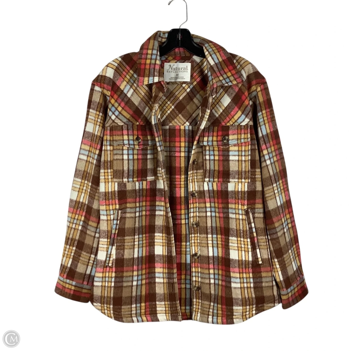 Jacket Shirt By Natural Reflections In Plaid Pattern, Size: M