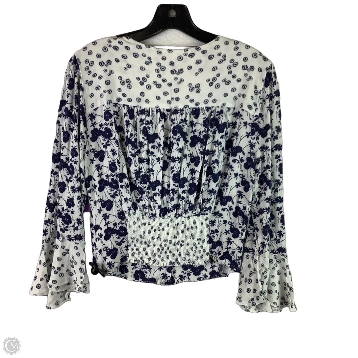 Top Long Sleeve By Free People In Blue & White, Size: L