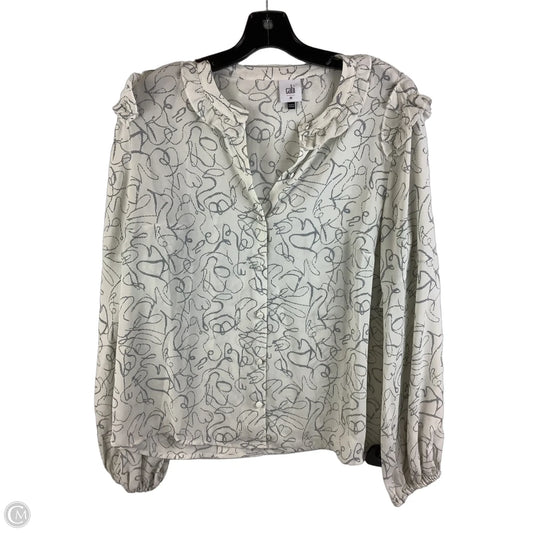 Top Long Sleeve By Cabi In Blue & White, Size: M