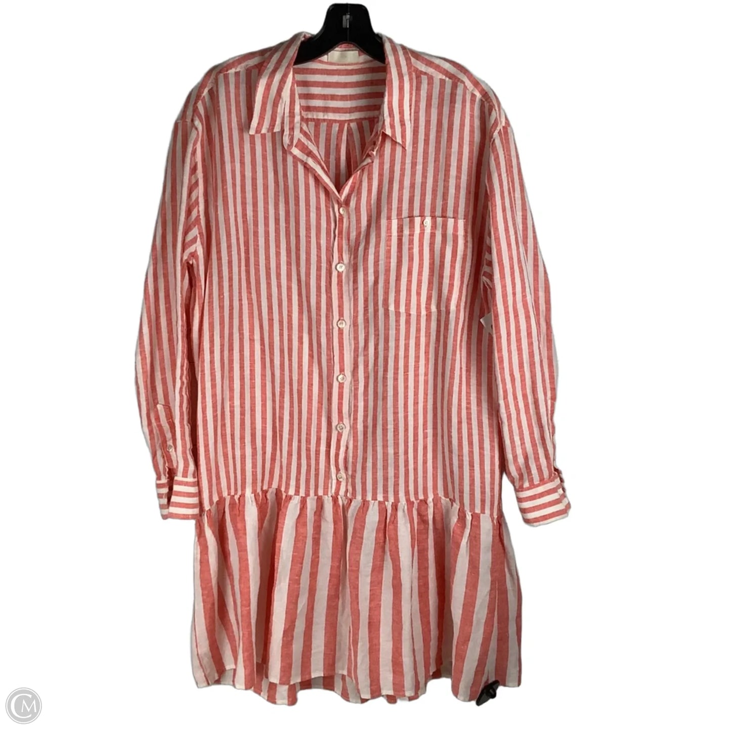 Dress Casual Midi By Clothes Mentor In 100% Linen Striped Pattern, Size: M