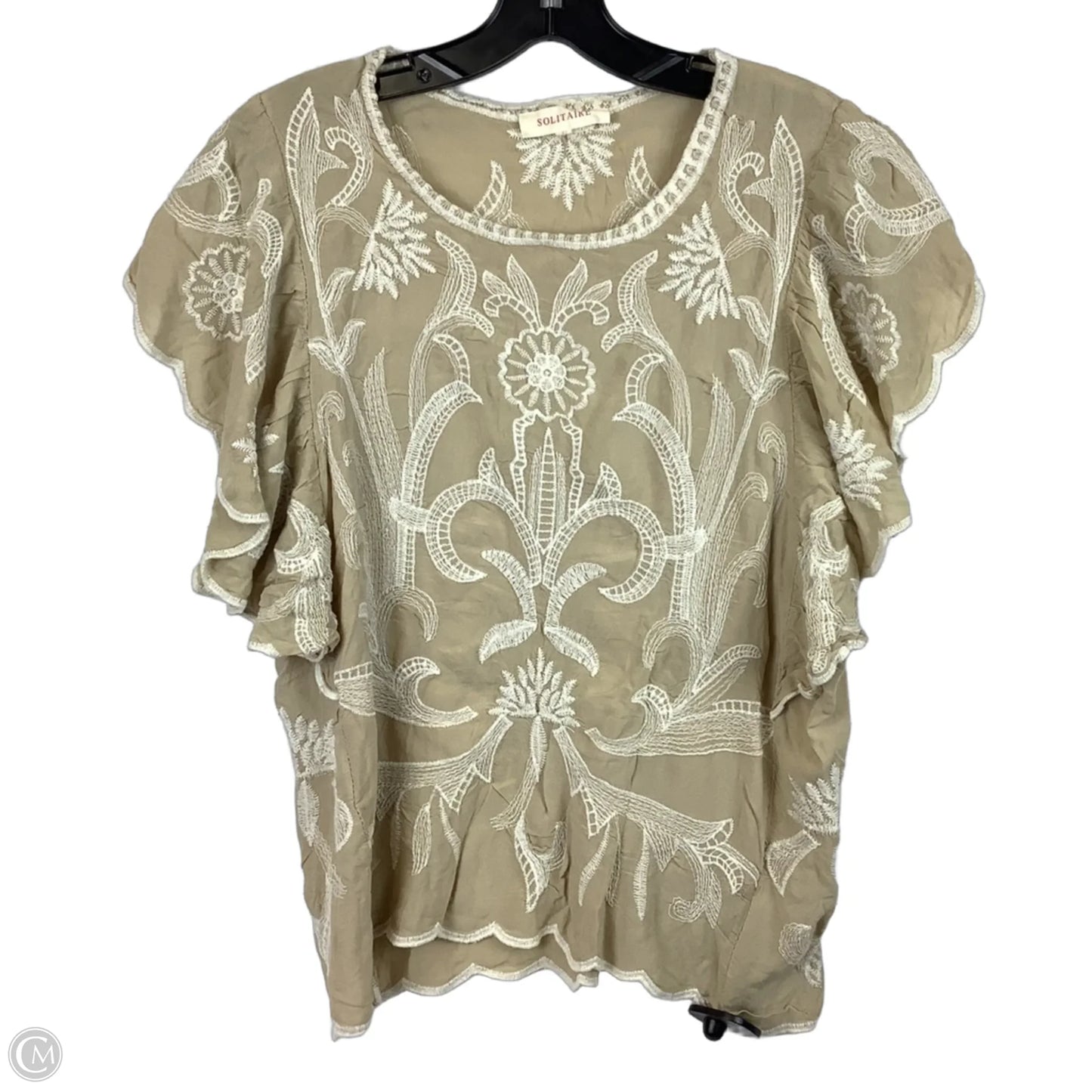 Top Short Sleeve By Solitaire In Beige, Size: M