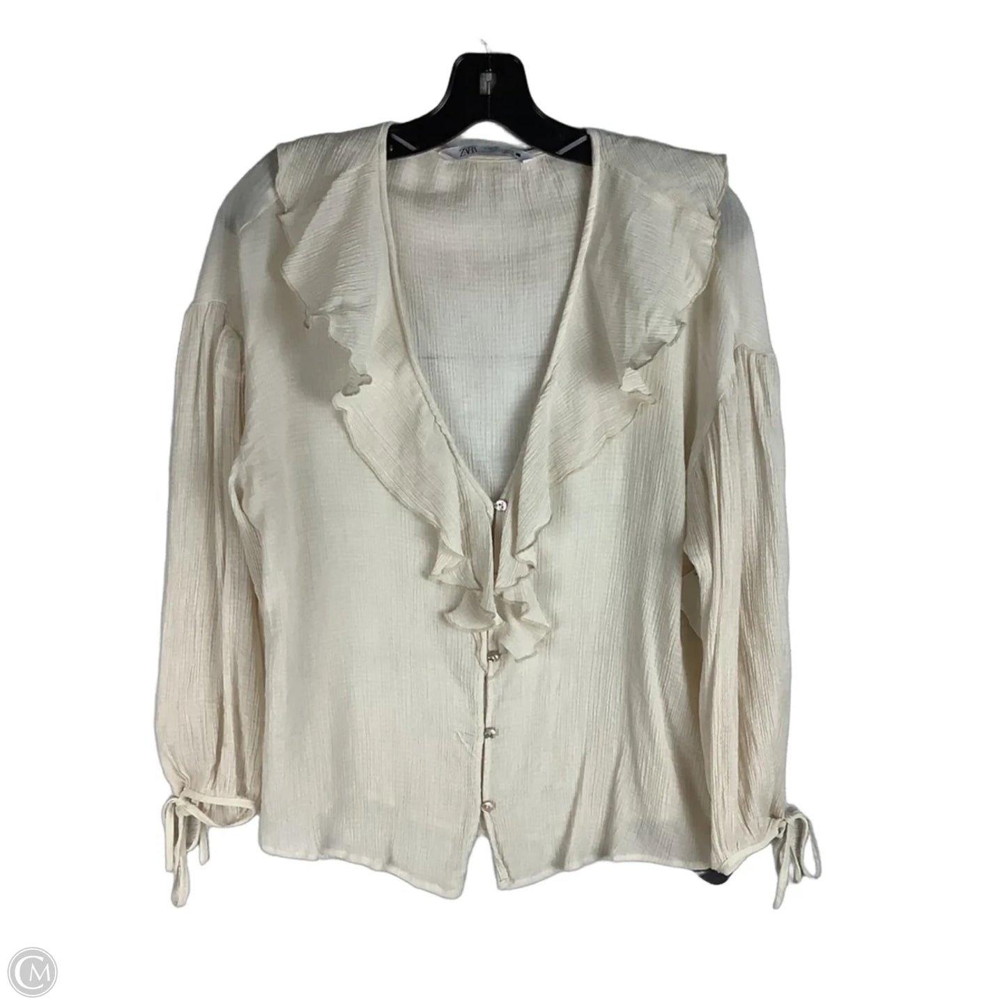 Top Long Sleeve By Zara In Cream, Size: M