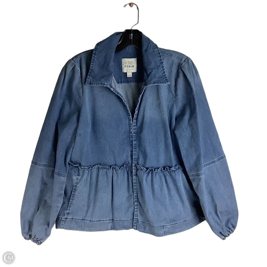 Jacket Shirt By Logo In Blue Denim, Size: S