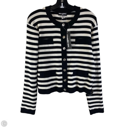 Sweater Cardigan Designer By Karl Lagerfeld In Striped Pattern, Size: Xl