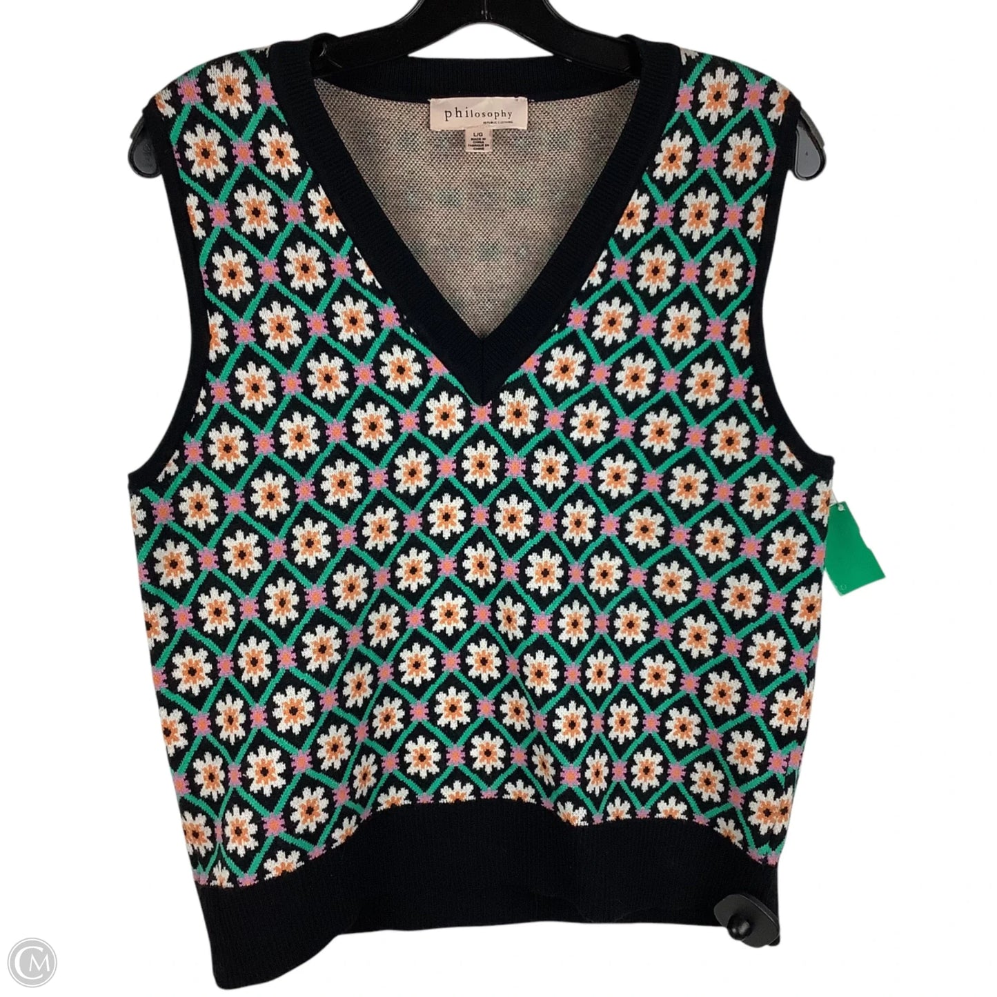 Vest Sweater By Philosophy In Floral Print, Size: L