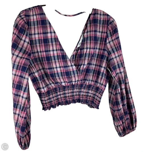 Top Long Sleeve By Zara In Plaid Pattern, Size: S