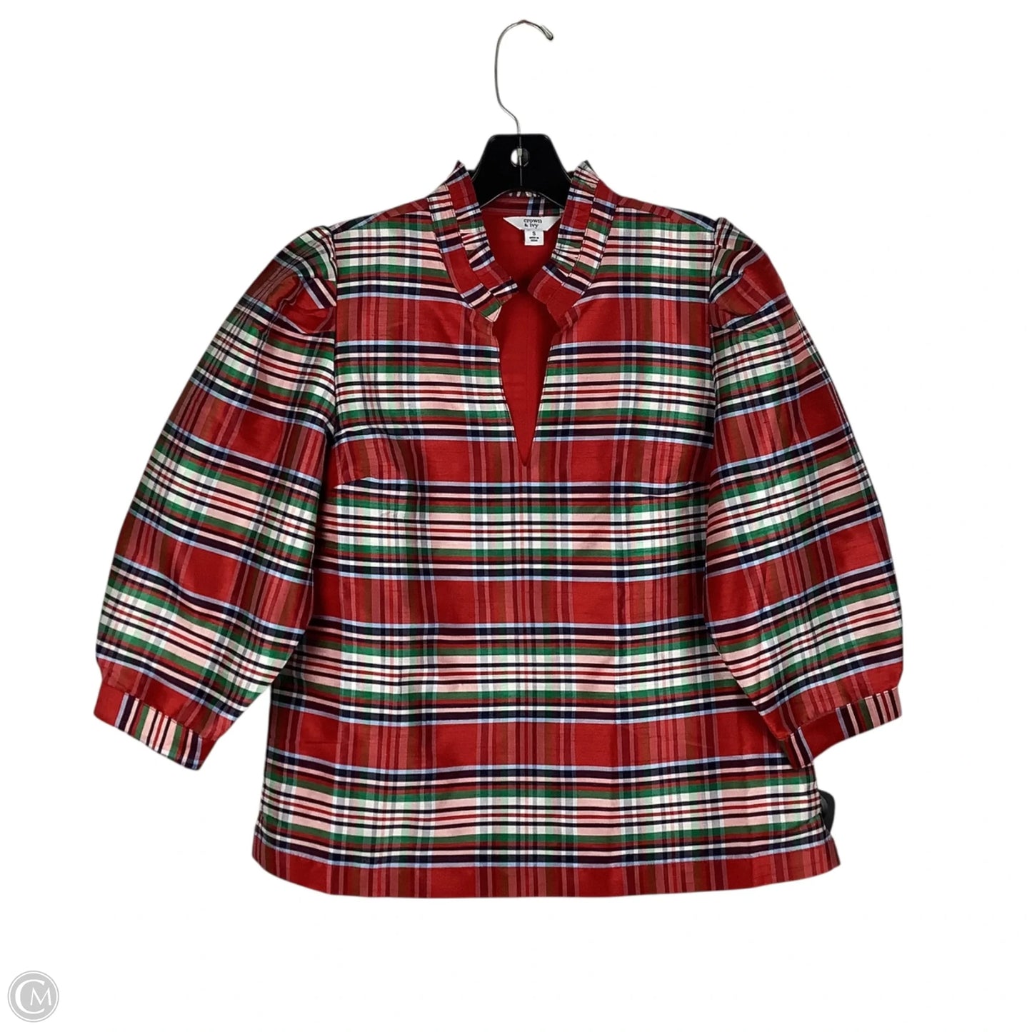 Top Long Sleeve By Crown And Ivy In Plaid Pattern, Size: S