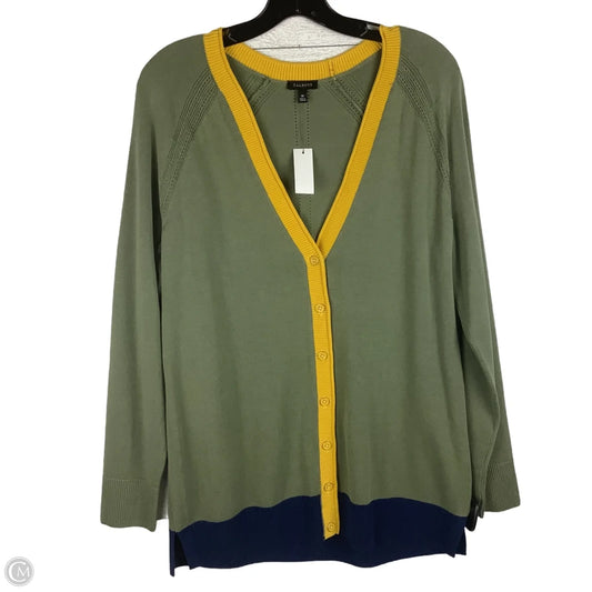 Cardigan By Talbots In Green & Yellow, Size: M