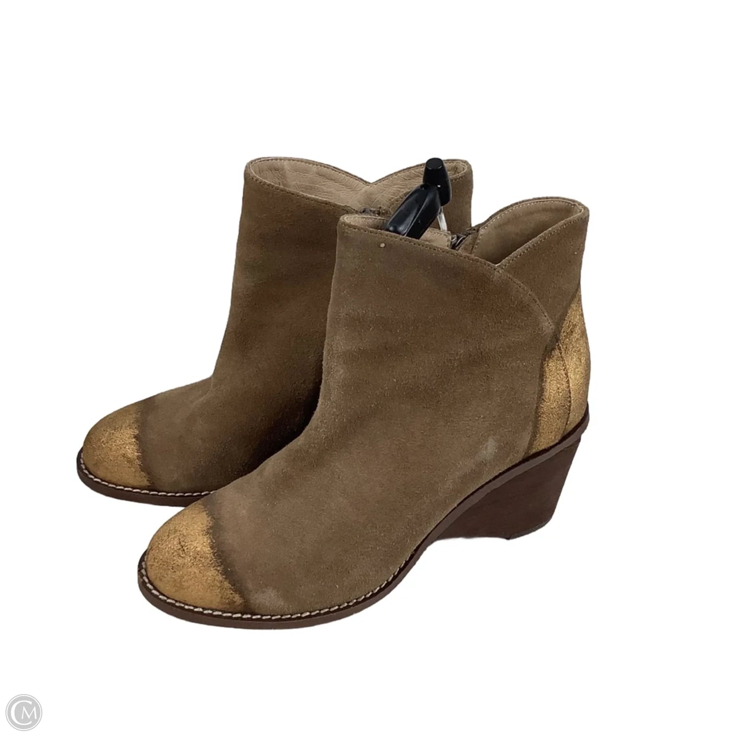 Boots Ankle Heels By Cmc In Brown & Gold, Size: 7.5 (38)