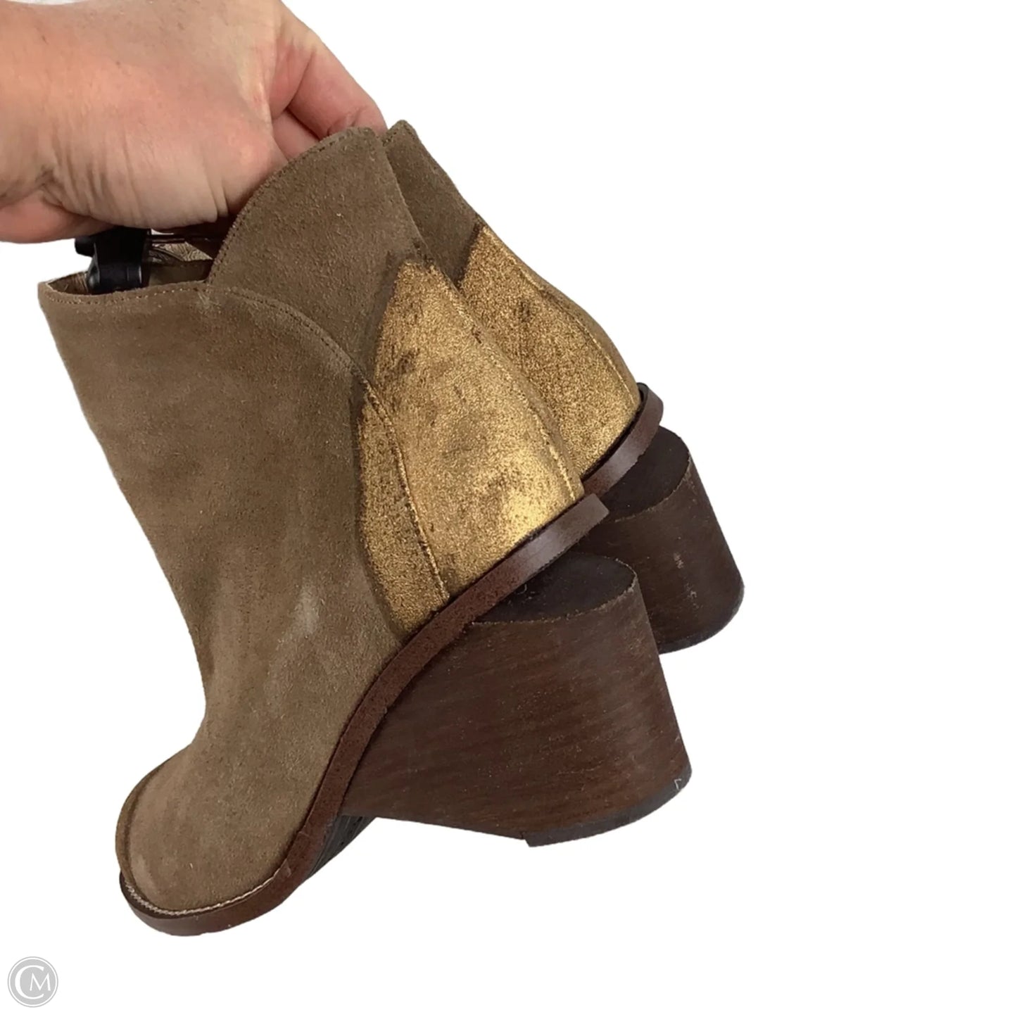 Boots Ankle Heels By Cmc In Brown & Gold, Size: 7.5 (38)