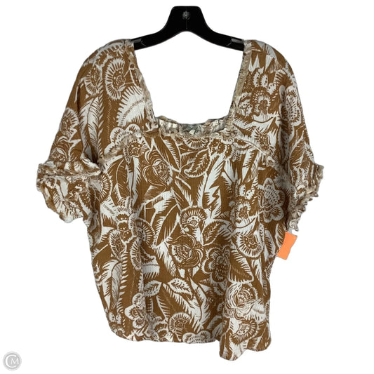 Top Short Sleeve By Wonderly In Brown & Cream, Size: 2x