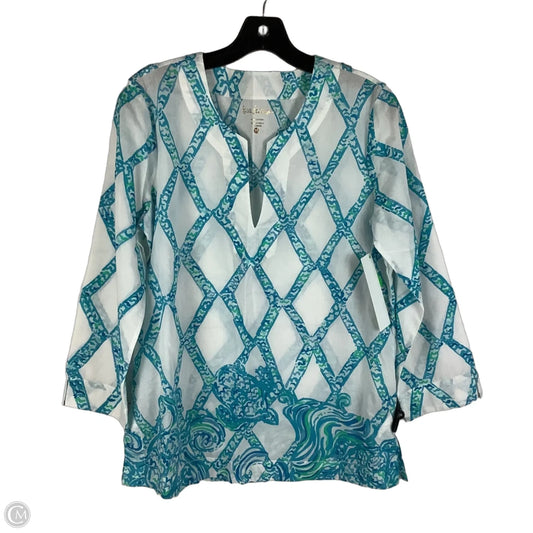 Top Long Sleeve Designer By Lilly Pulitzer In Blue & White, Size: M