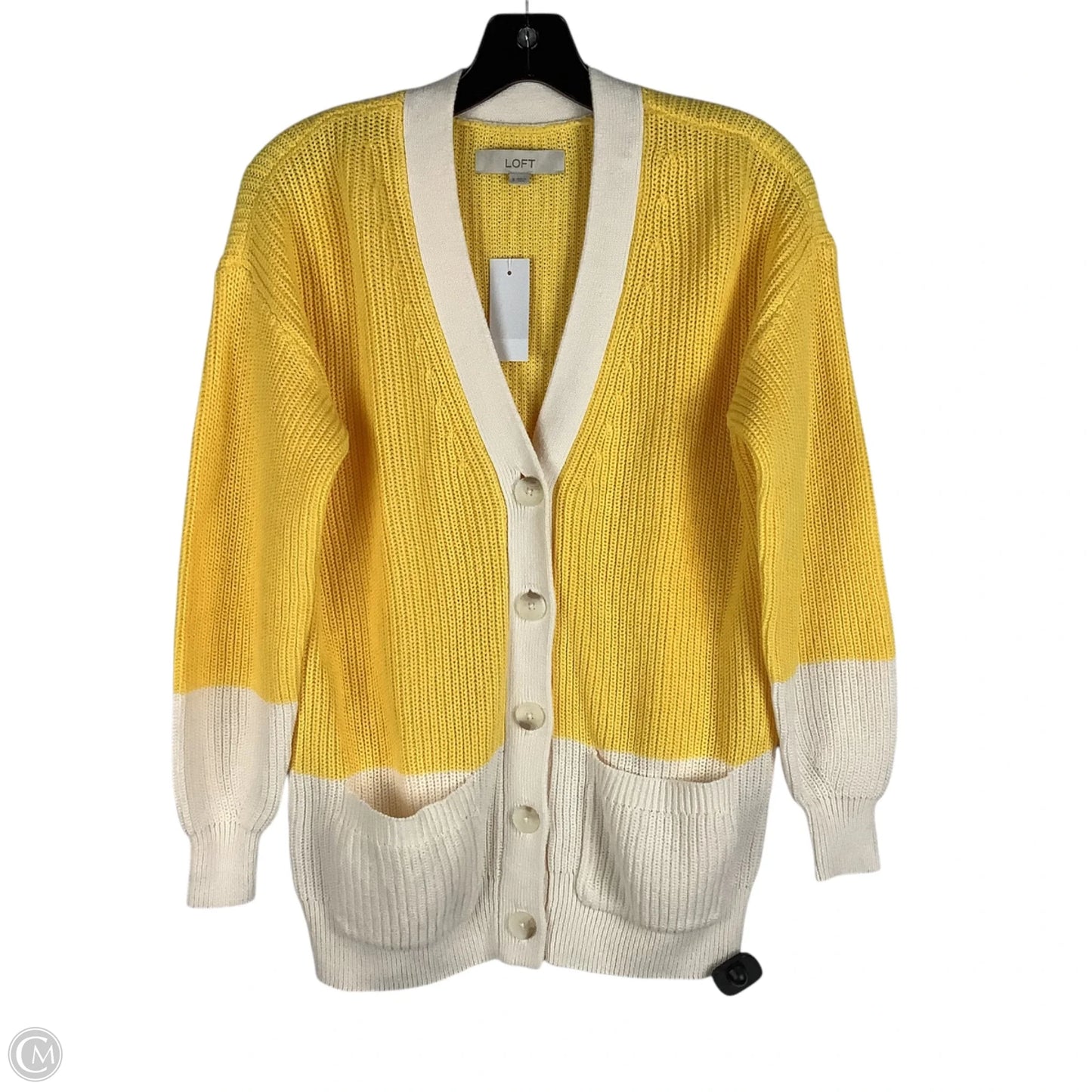 Sweater Cardigan By Loft In Yellow, Size: S