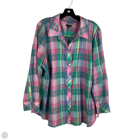 Top Long Sleeve By Talbots In Plaid Pattern, Size: 2x