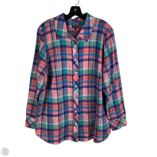 Top Long Sleeve By Talbots In Checkered Pattern, Size: 2x