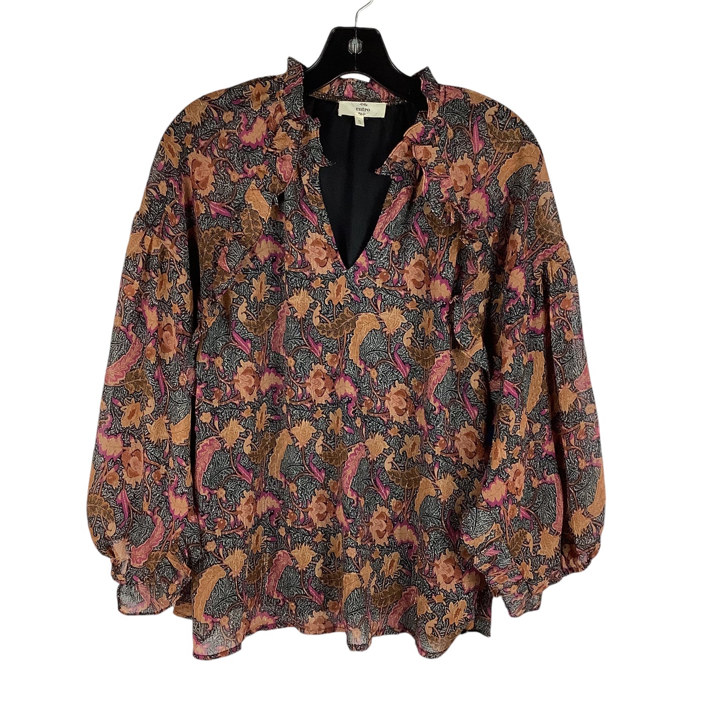 Top Long Sleeve By Entro In Paisley Print, Size: S