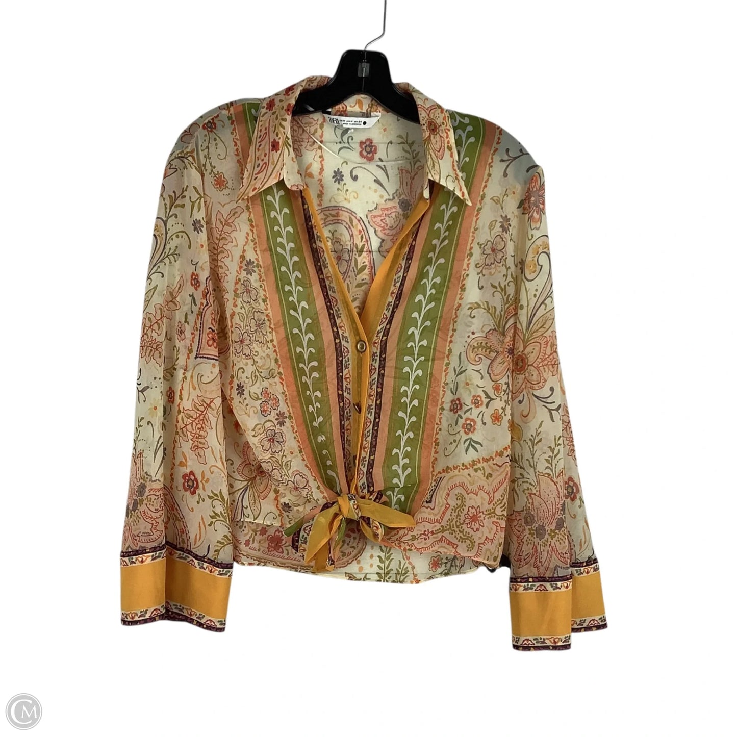 Top Long Sleeve By Zara In Yellow, Size: M