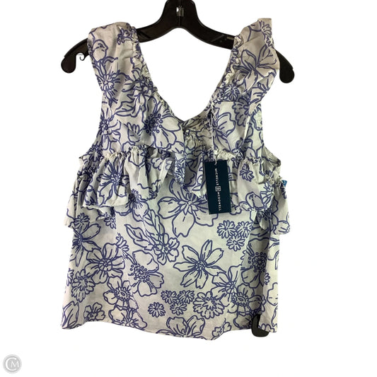 Top Sleeveless By Michelle Mcdowell In Blue & White, Size: L