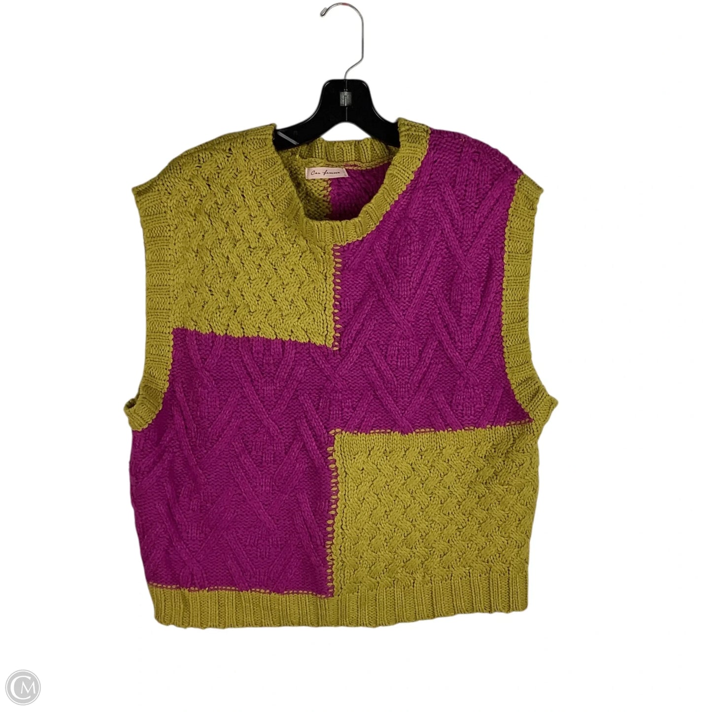 Sweater Short Sleeve By Ces Femme In Purple & Yellow, Size: M