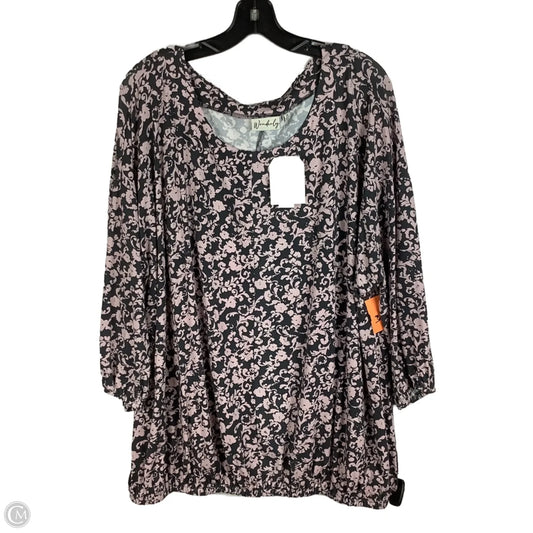 Top Long Sleeve By Wonderly In Grey & Pink, Size: 2x