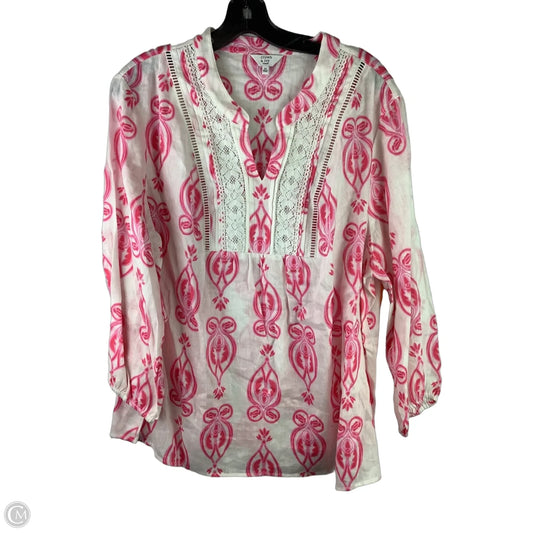 Top Long Sleeve By Crown And Ivy In Pink & White, Size: 3x