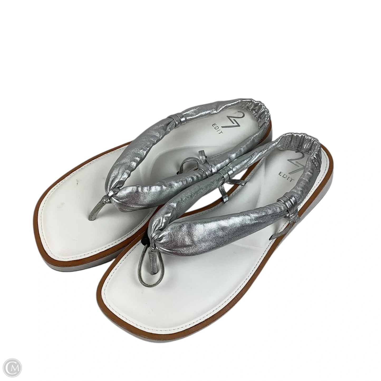 Sandals Flip Flops By Clothes Mentor In Silver & White, Size: 8