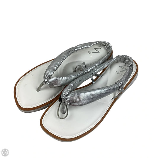 Sandals Flip Flops By Clothes Mentor In Silver & White, Size: 8