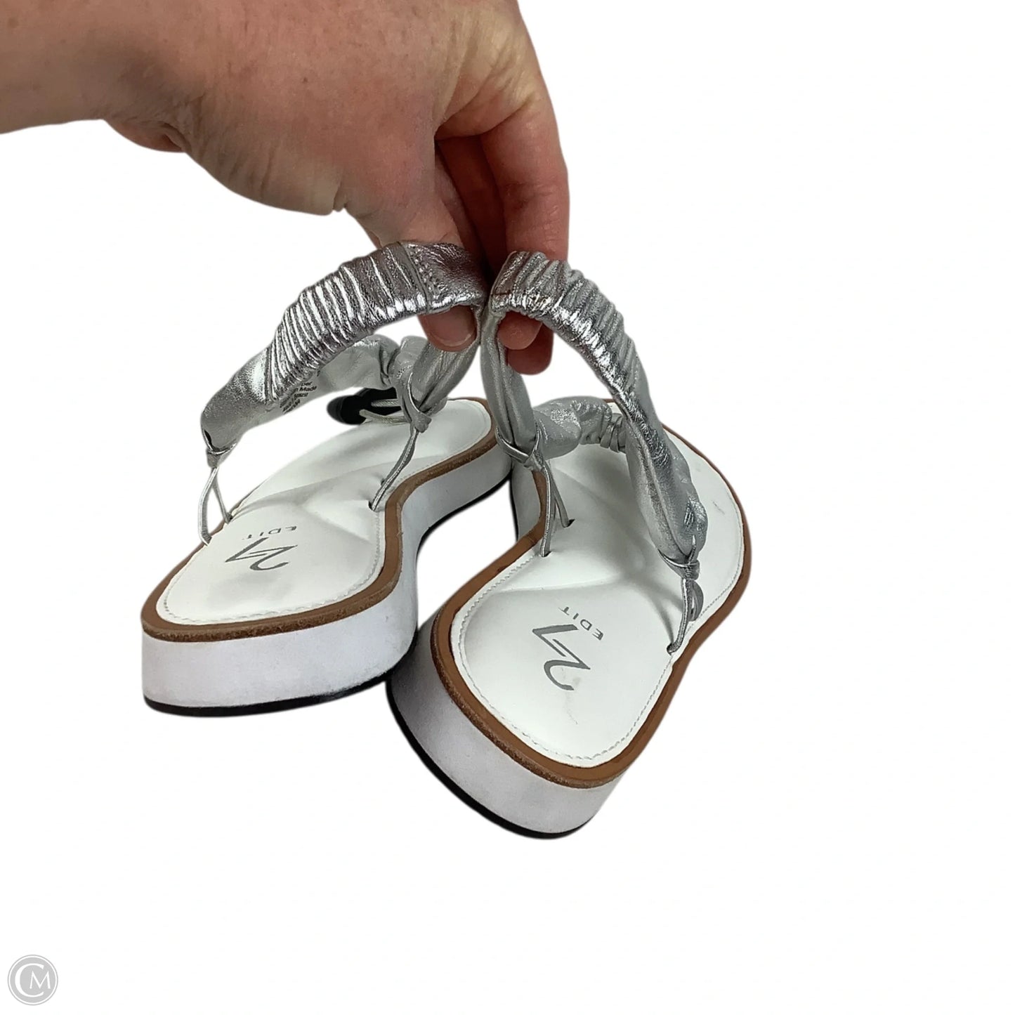 Sandals Flip Flops By Clothes Mentor In Silver & White, Size: 8
