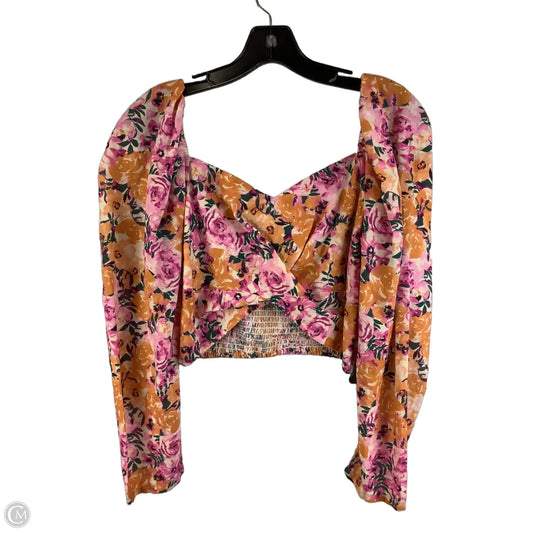 Top Long Sleeve By Something Navy In Floral Print, Size: M