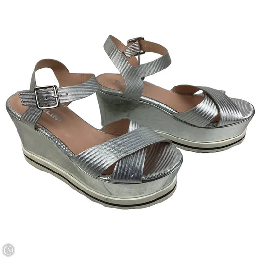Sandals Heels Platform By Clothes Mentor In Silver, Size: 6.5