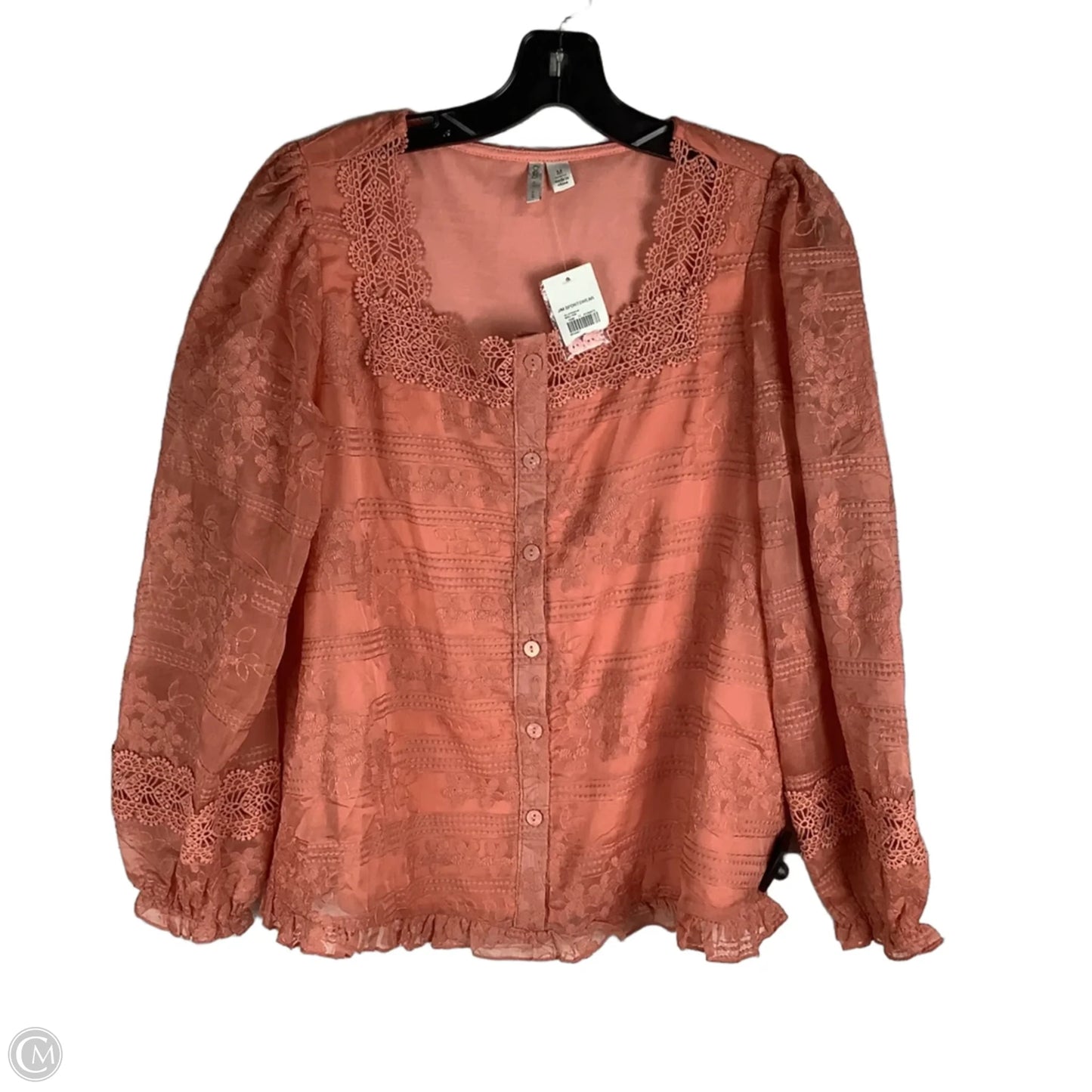 Top Long Sleeve By Cato In Coral, Size: M