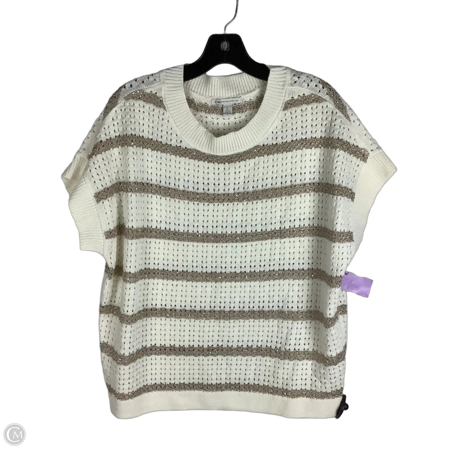 Top Short Sleeve By Cato In Gold & White, Size: L