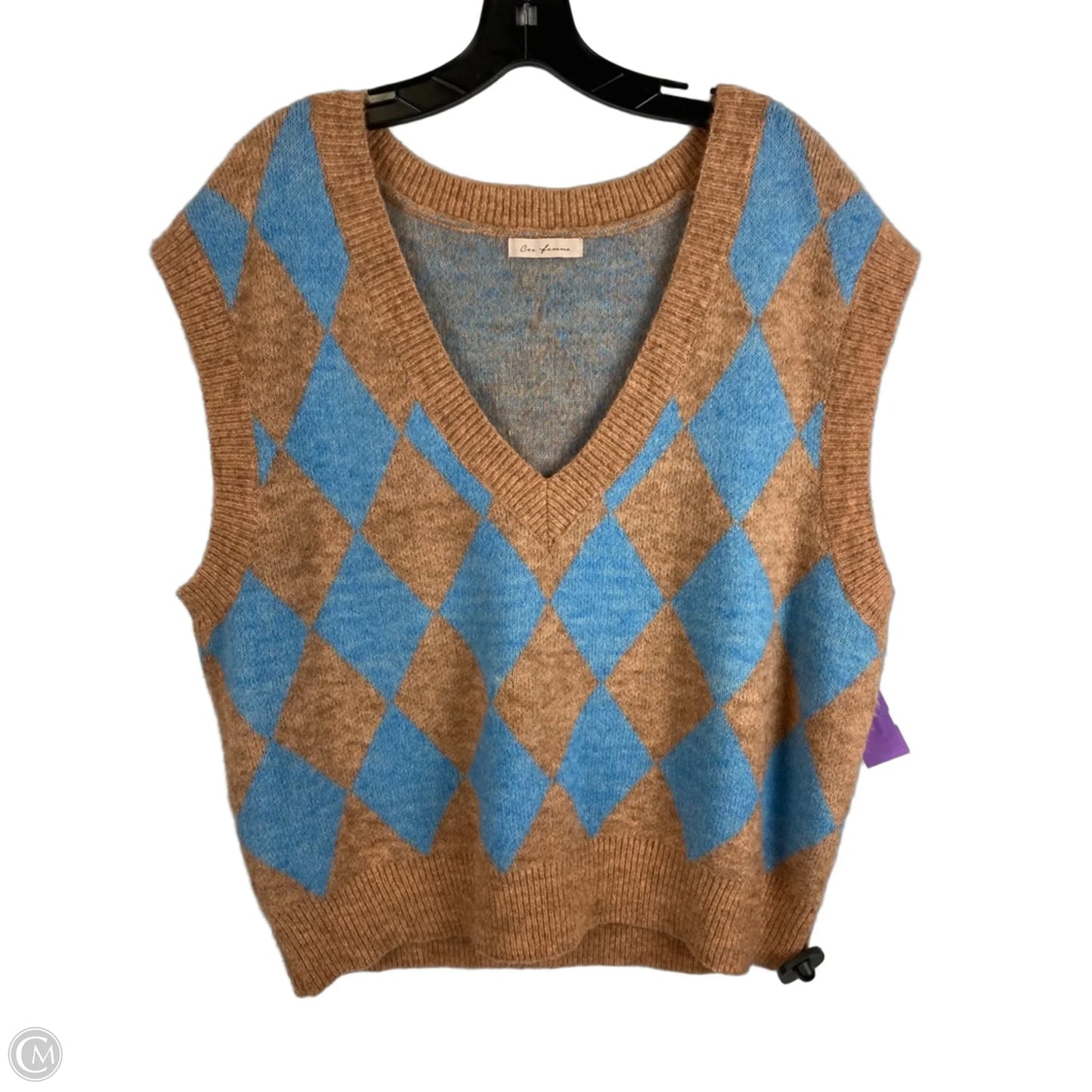 Vest Sweater By Ces Femme In Blue & Brown, Size: L