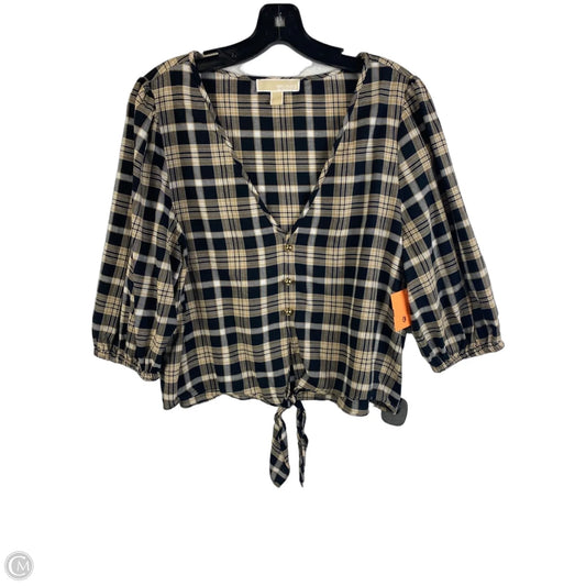 Top Long Sleeve By Michael By Michael Kors In Plaid Pattern, Size: L