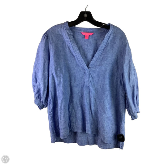 Top Short Sleeve Designer By Lilly Pulitzer In Blue, Size: L 100% linen