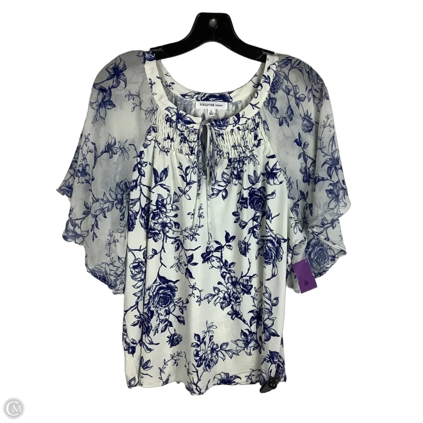 Top Short Sleeve By Perceptions In Blue, Size: L