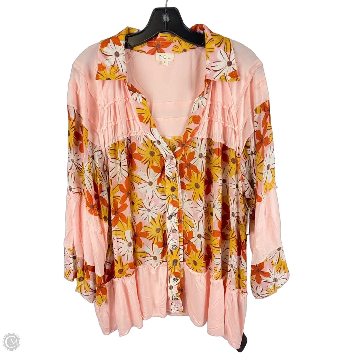 Top 3/4 Sleeve By Pol In Floral Print, Size: L