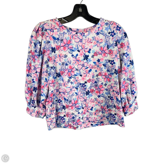Top Short Sleeve Designer By Lilly Pulitzer In Blue & Pink, Size: S