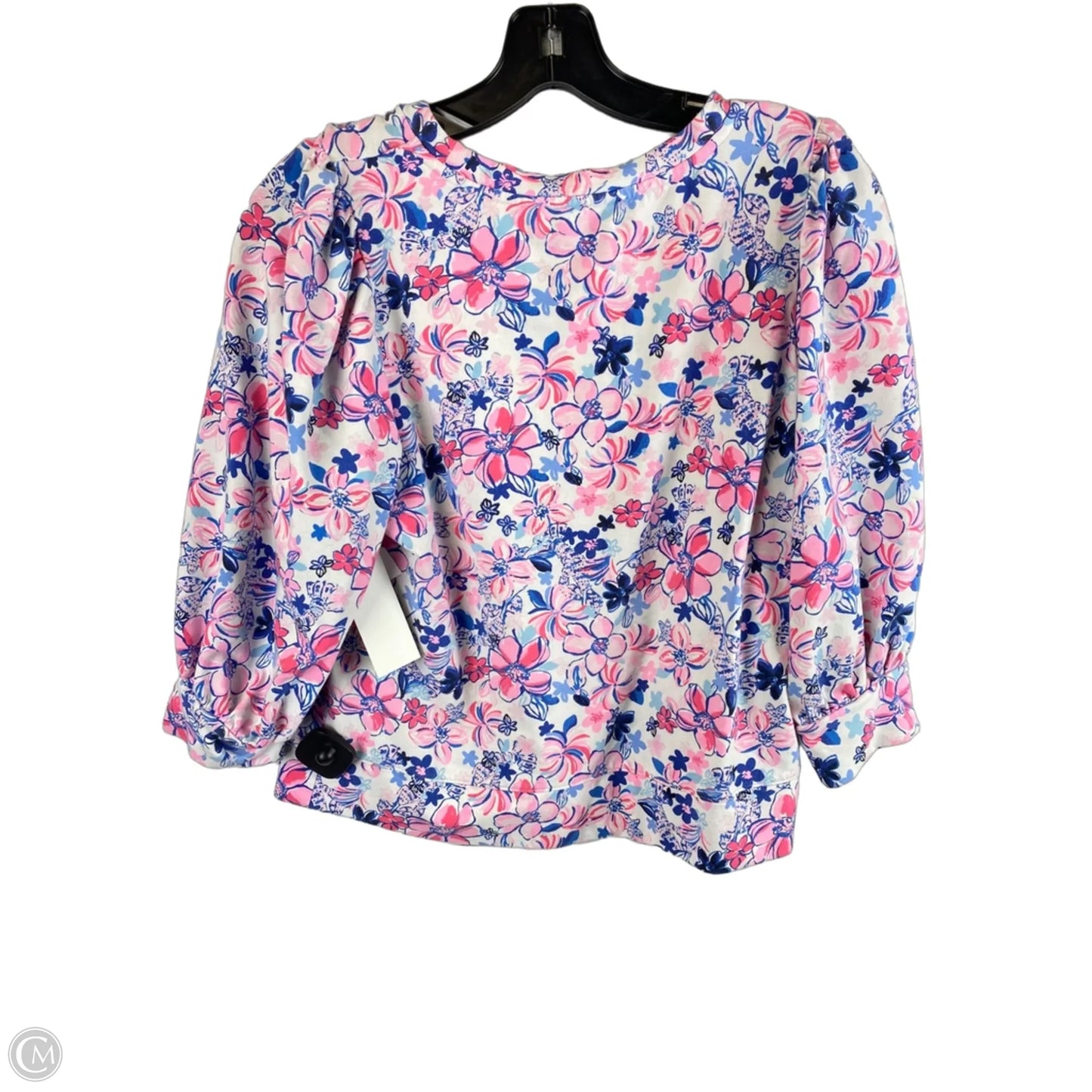 Top Short Sleeve Designer By Lilly Pulitzer In Blue & Pink, Size: S