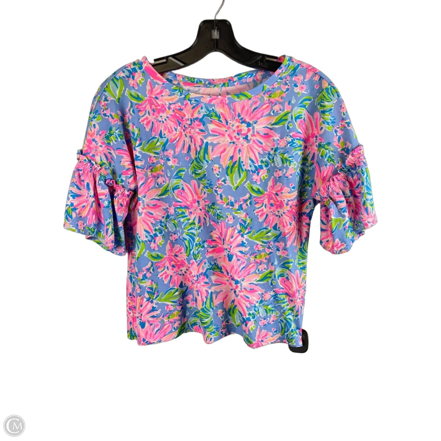 Top Short Sleeve Designer By Lilly Pulitzer In Black & Pink, Size: Xs