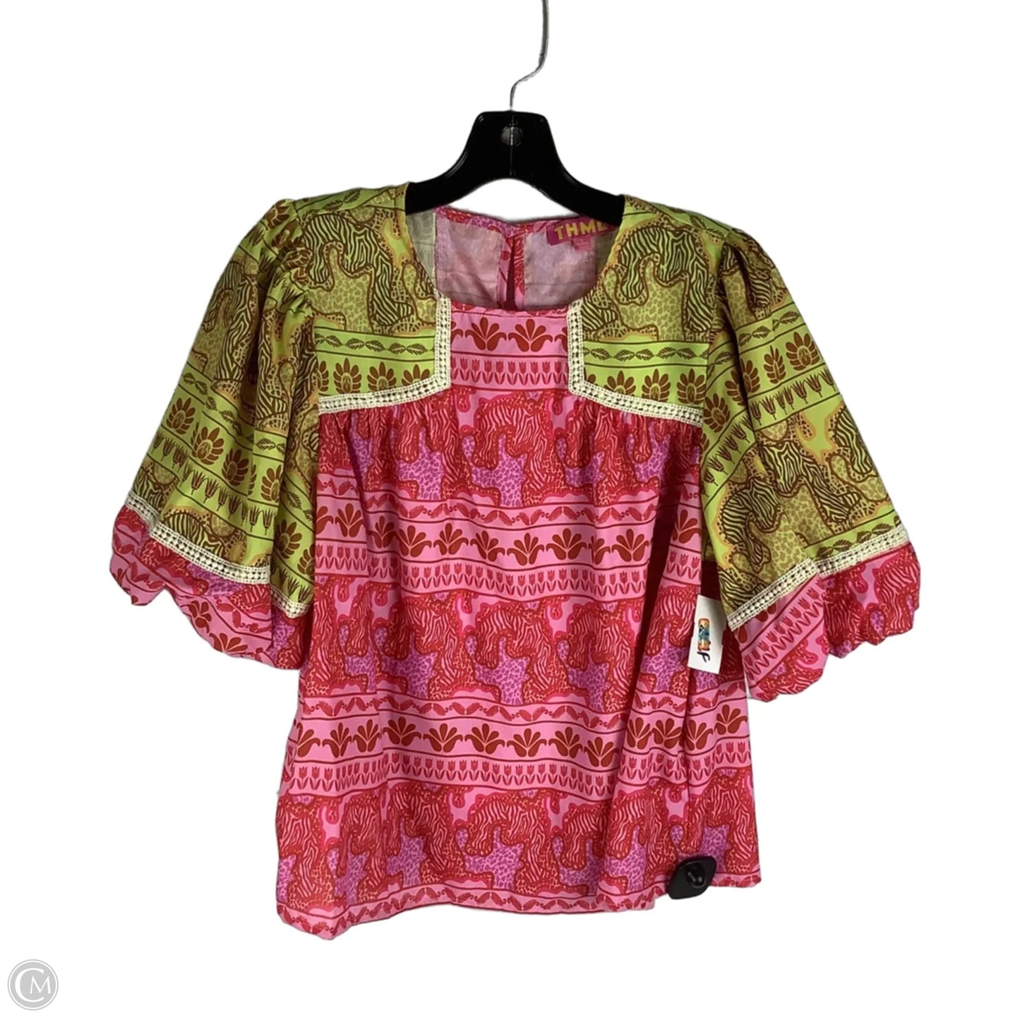 Top Short Sleeve By Thml In Green & Pink, Size: L